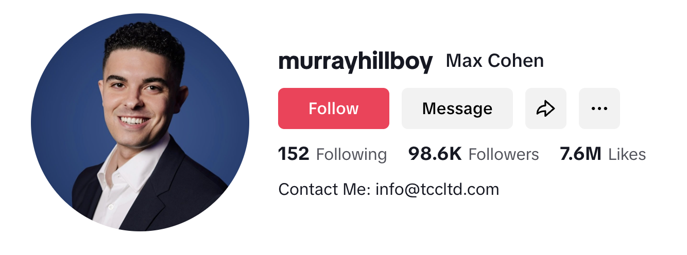 TikTok profile Max Cohen - comedic content creator