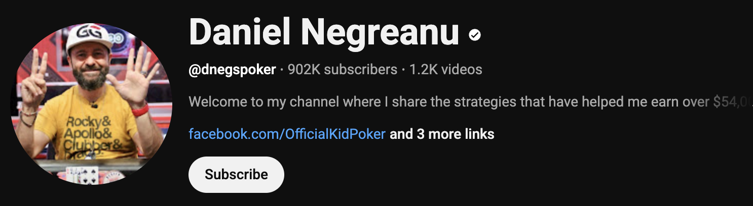 Daniel Negreanu Youtube profile